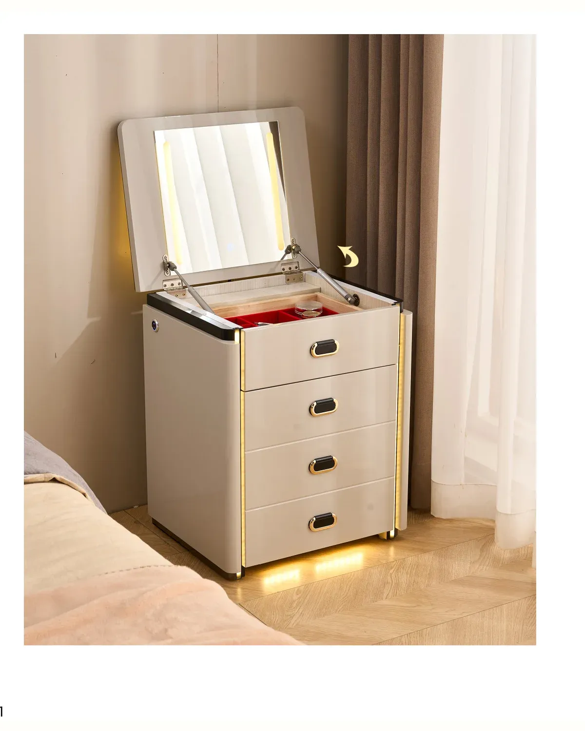 50cm Flip-Top Smart Vanity Nightstand with Lighted Mirror and Safe Storage