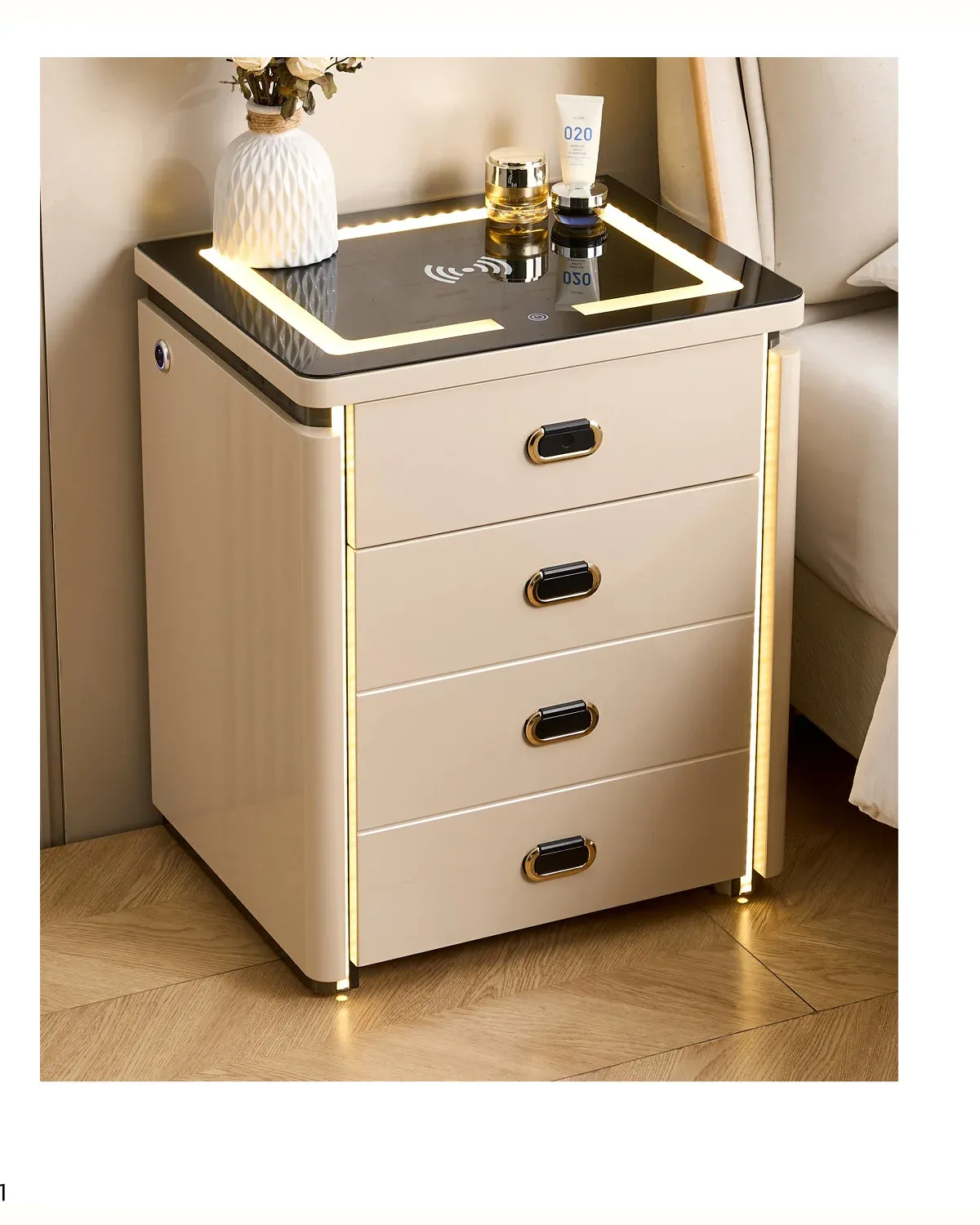 50cm Smart Nightstand with LED Side Lights and Safe Storage