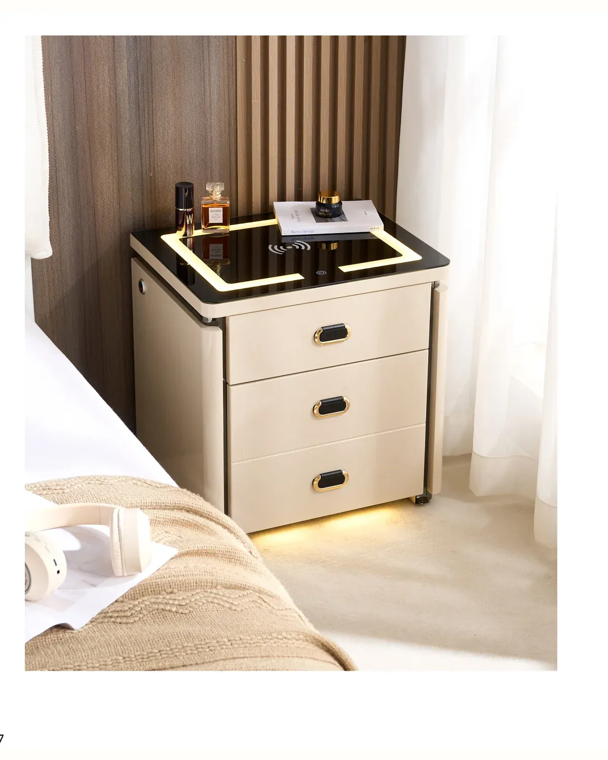 50cm Light Luxury Smart Nightstand with LED Light and Safe Storage