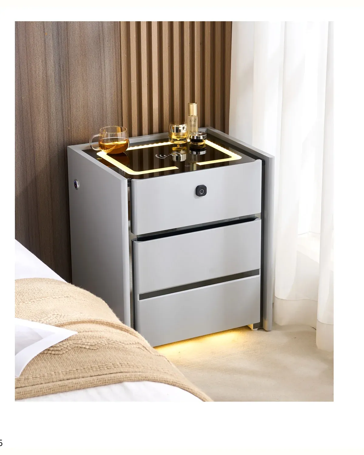 50cm Smart Nightstand with Wireless Charging and Safe Storage